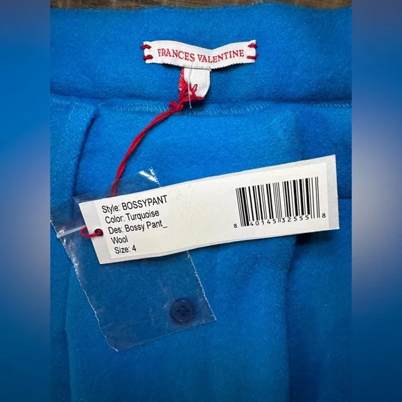 Frances Valentine Bossy Pant Wide Leg Wool Turquoise Size 4 NWT - Picture 8 of 9